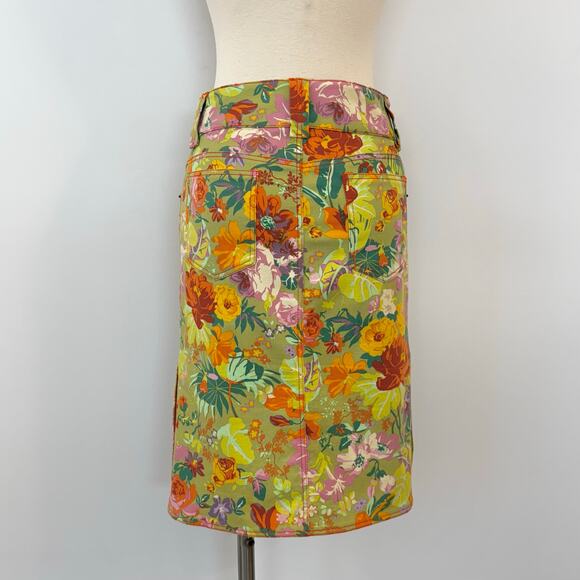 ETRO Floral Printed Denim Skirt Knee-Length Stretch Pencil Straight Fit 38 US 2 - Picture 4 of 9